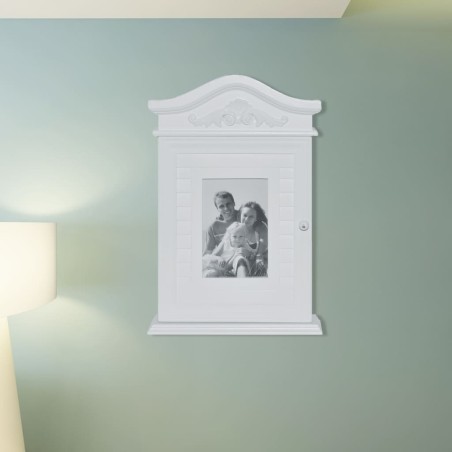 vidaXL Armario para llaves con marco de fotos blanco 