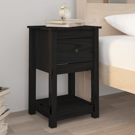 vidaXL Mesita de noche madera maciza de pino negro 40x35x61,5 cm