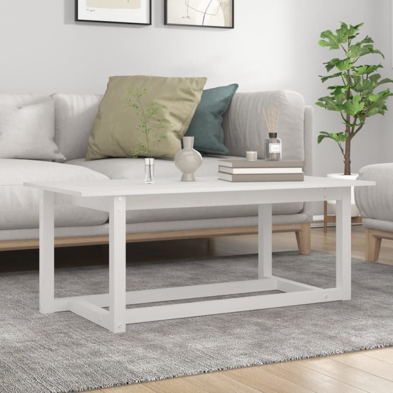 vidaXL Mesa de centro de madera maciza de pino blanco 110x55x45 cm vidaXL Mesa de centro de madera maciza de pino blanco 110x55x45 cm