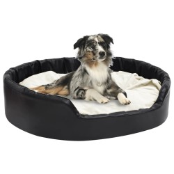 vidaXL Cama de perros felpa y cuero sintético negro beige 99x89x21 cm