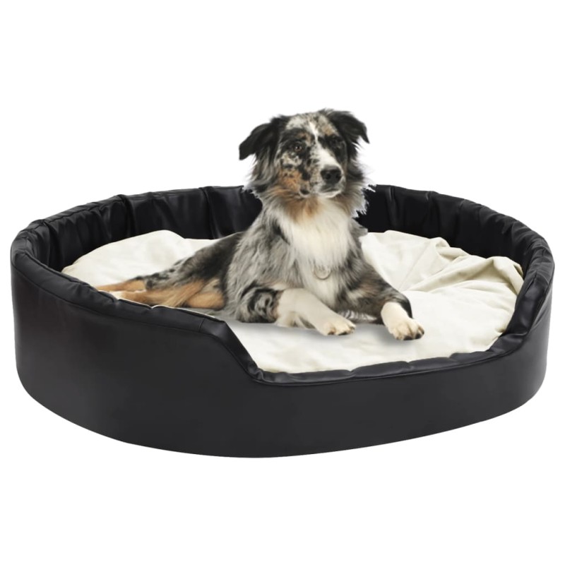 vidaXL Cama de perros felpa y cuero sintético negro beige 99x89x21 cm vidaXL Cama de perros felpa y cuero sintético negro beige 99x89x21 cm