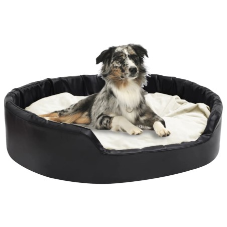 vidaXL Cama de perros felpa y cuero sintético negro beige 99x89x21 cm