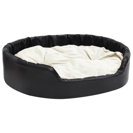 vidaXL Cama de perros felpa y cuero sintético negro beige 99x89x21 cm