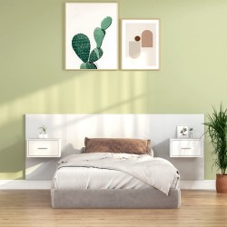 vidaXL Cabecero de cama con mesitas madera contrachapada blanco brillo