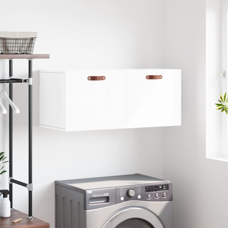 vidaXL Armario de pared madera ingeniería blanco brillo 80x36,5x35 cm vidaXL Armario de pared madera ingeniería blanco brillo 80x36,5x35 cm