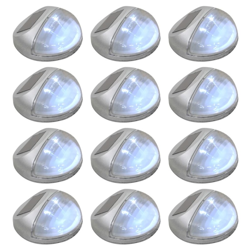 vidaXL Lámparas solares LED de pared exterior 12 uds redondas plateada vidaXL Lámparas solares LED de pared exterior 12 uds redondas plateada