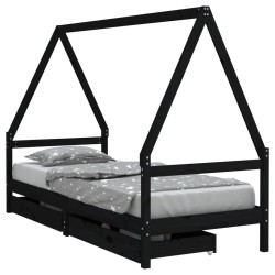 vidaXL Estructura de cama niños con cajones madera pino negro 90x200cm