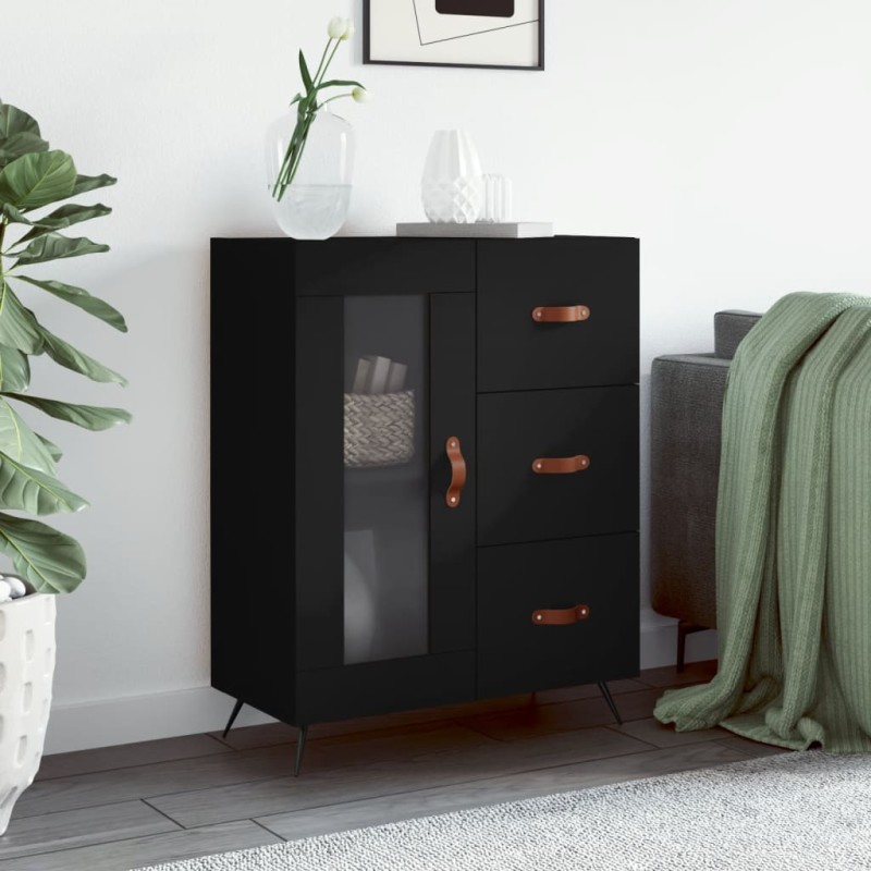 vidaXL Aparador de madera de ingeniería negro 69,5x34x90 cm