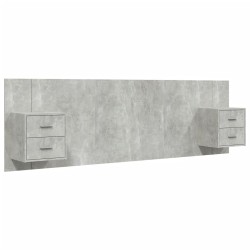 vidaXL Cabecero de cama y mesitas madera contrachapada gris hormigón