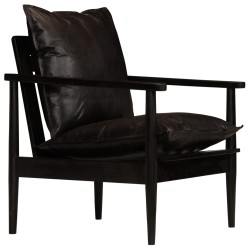 vidaXL Sillón de cuero auténtico negro con madera de acacia