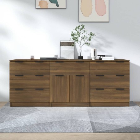 vidaXL Aparador de 3 piezas madera contrachapada roble marrón