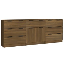 vidaXL Aparador de 3 piezas madera contrachapada roble marrón