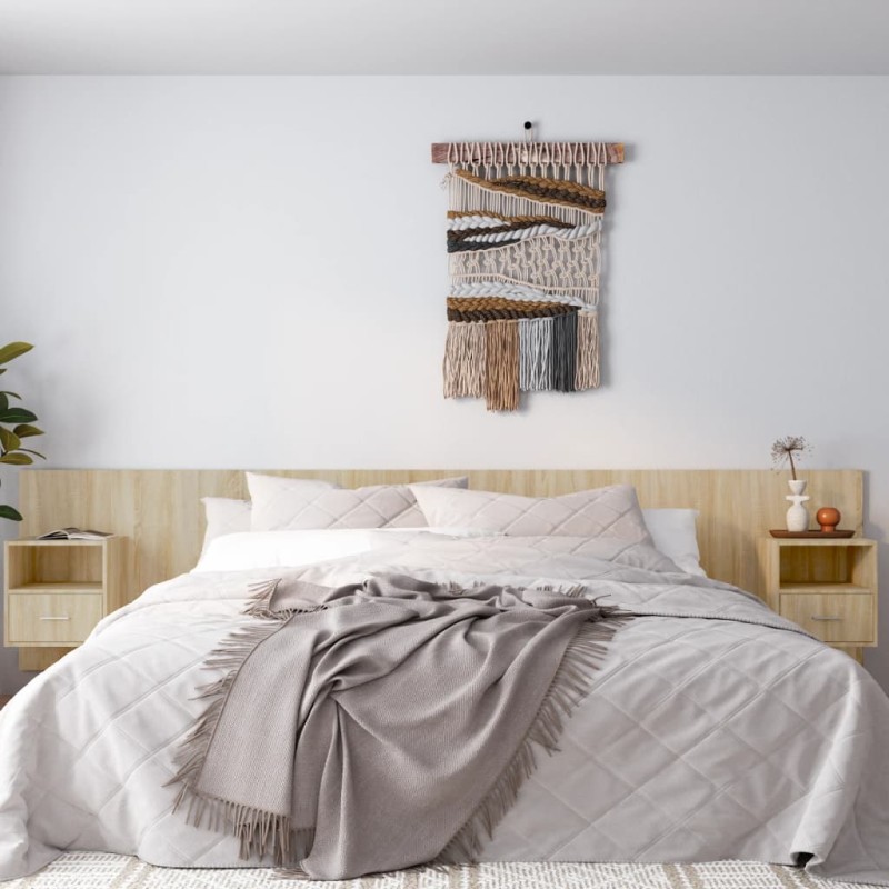 vidaXL Cabecero de cama con mesitas madera contrachapada roble Sonoma