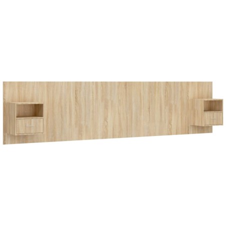 vidaXL Cabecero de cama con mesitas madera contrachapada roble Sonoma