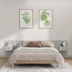 vidaXL Cabecero de cama y mesitas madera contrachapada gris hormigón