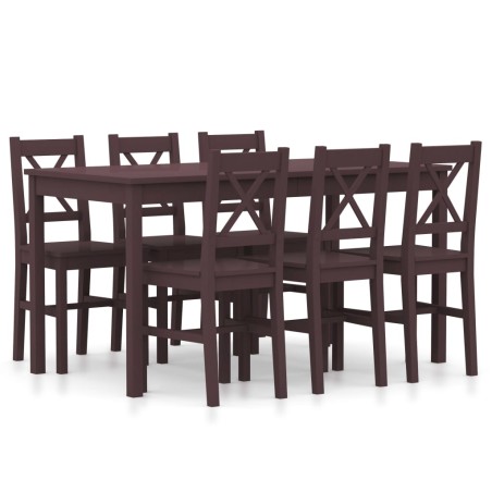vidaXL Conjunto de comedor 7 piezas madera de pino marrón oscuro