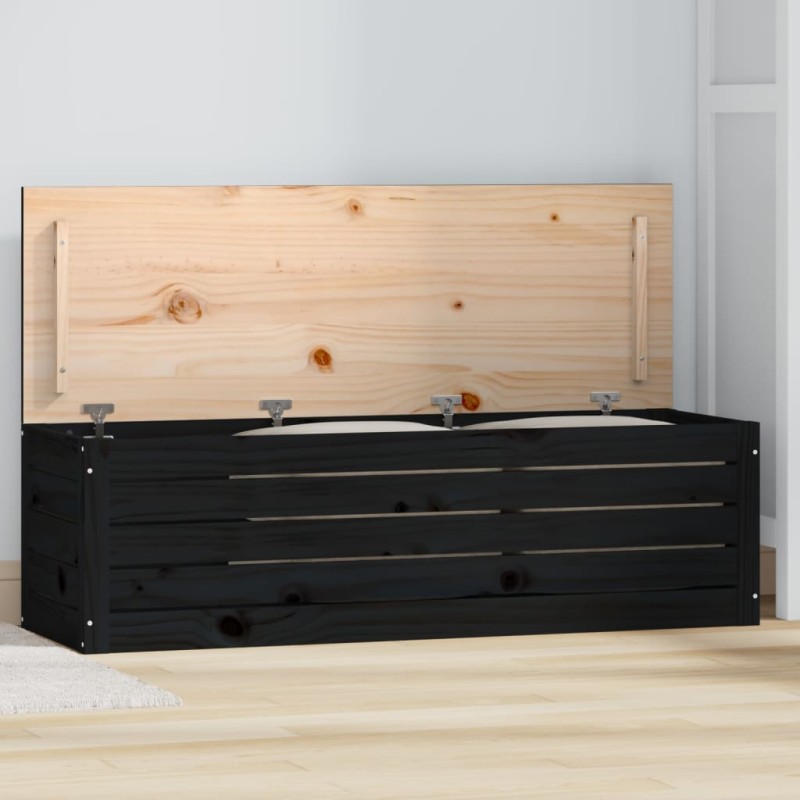 vidaXL Caja de almacenaje madera maciza de pino negro 109x36,5x33 cm vidaXL Caja de almacenaje madera maciza de pino negro 109x36,5x33 cm