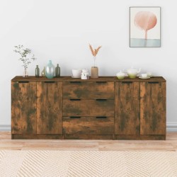 vidaXL Aparador de 3 piezas madera manufacturada color roble ahumado