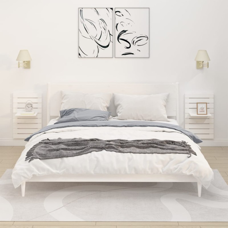 vidaXL Estantes mesitas de pared 2 uds madera maciza de pino blanco vidaXL Estantes mesitas de pared 2 uds madera maciza de pino blanco