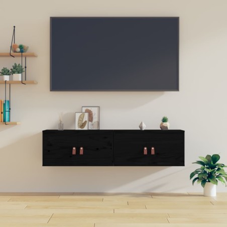 vidaXL Armarios de pared 2 uds madera maciza de pino negro 60x30x30 cm