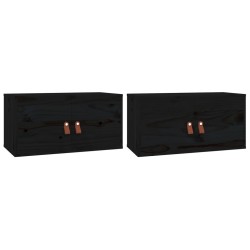 vidaXL Armarios de pared 2 uds madera maciza de pino negro 60x30x30 cm