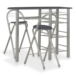 vidaXL Mesa y taburetes de cocina con estantes de madera y acero negro