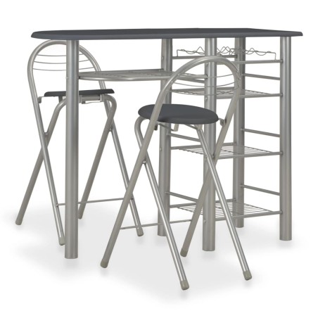 vidaXL Mesa y taburetes de cocina con estantes de madera y acero negro