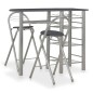 vidaXL Mesa y taburetes de cocina con estantes de madera y acero negro vidaXL Mesa y taburetes de cocina con estantes de madera y acero negro