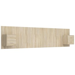 vidaXL Cabecero de cama con mesitas madera contrachapada roble Sonoma