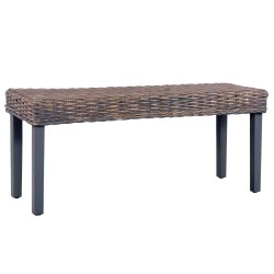 vidaXL Banco de ratán kubu y madera maciza de mango gris 110 cm 