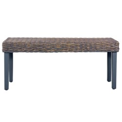 vidaXL Banco de ratán kubu y madera maciza de mango gris 110 cm 