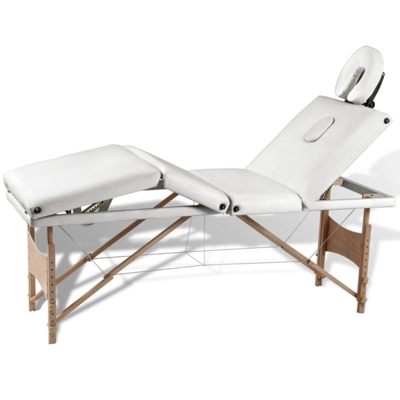 vidaXL Camilla de masaje plegable 4 zonas estructura de madera crema vidaXL Camilla de masaje plegable 4 zonas estructura de madera crema