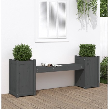 vidaXL Banco con jardineras madera maciza de pino gris 180x36x63 cm