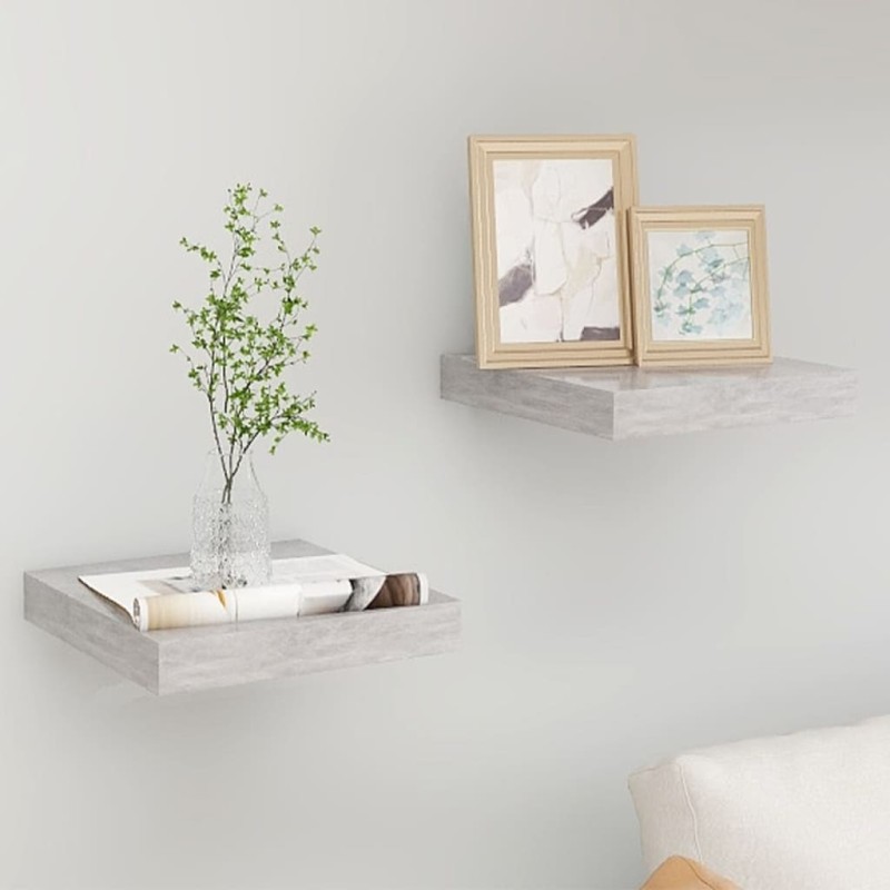 vidaXL Estante flotante pared 2 uds MDF gris hormigón 23x23,5x3,8 cm vidaXL Estante flotante pared 2 uds MDF gris hormigón 23x23,5x3,8 cm
