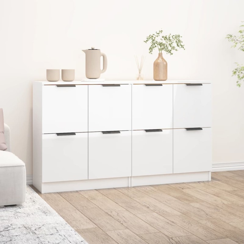 vidaXL Aparadores 2 uds madera contrachapada blanco brillo 60x30x70 cm vidaXL Aparadores 2 uds madera contrachapada blanco brillo 60x30x70 cm