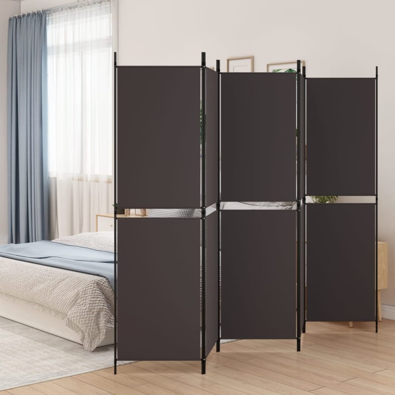 vidaXL Biombo divisor de 5 paneles de tela marrón 250x180 cm vidaXL Biombo divisor de 5 paneles de tela marrón 250x180 cm