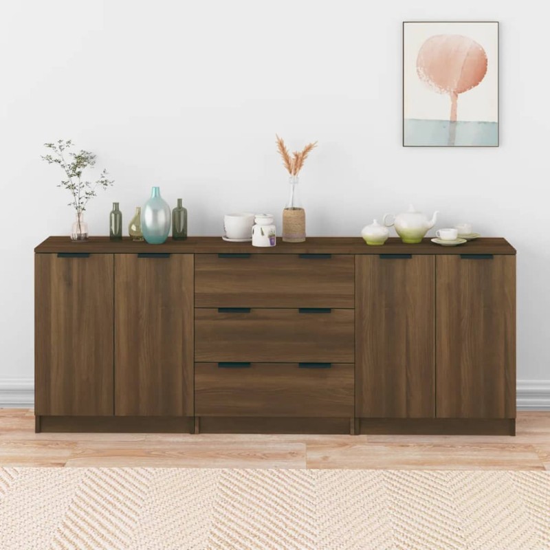 vidaXL Aparador de 3 piezas madera contrachapada marrón roble vidaXL Aparador de 3 piezas madera contrachapada marrón roble