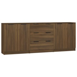 vidaXL Aparador de 3 piezas madera contrachapada marrón roble