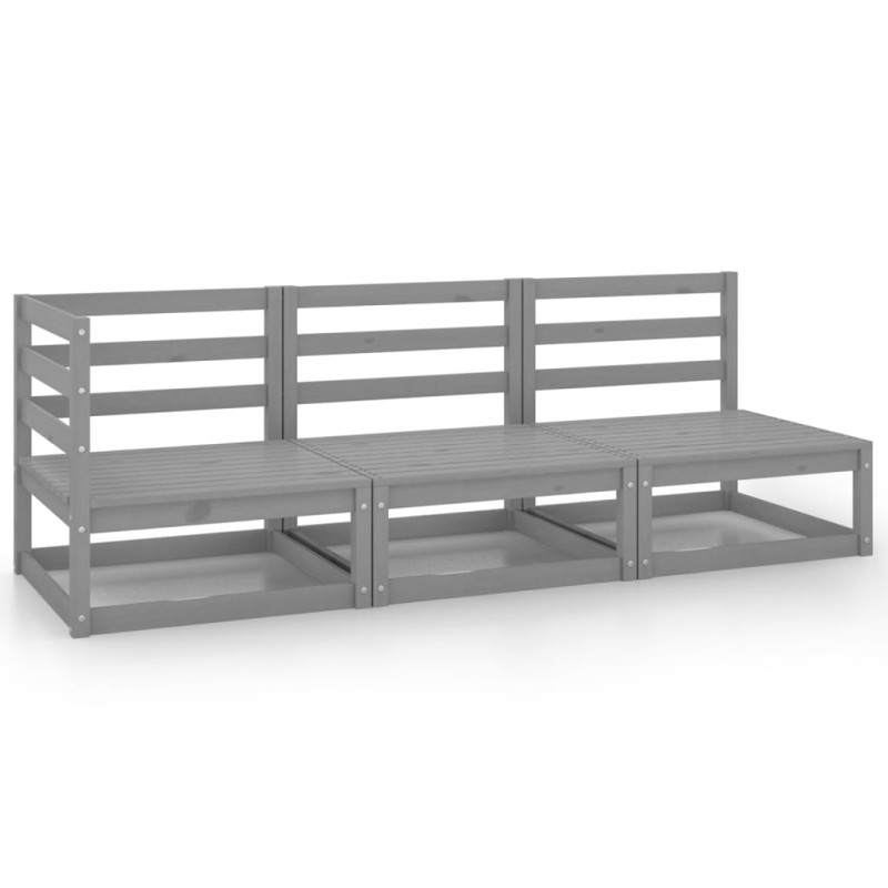 vidaXL Muebles de jardín 3 piezas gris madera de pino maciza vidaXL Muebles de jardín 3 piezas gris madera de pino maciza