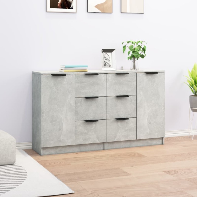 vidaXL Aparadores 2 uds madera contrachapada gris hormigón 60x30x70 cm