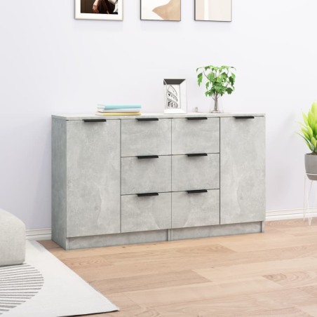 vidaXL Aparadores 2 uds madera contrachapada gris hormigón 60x30x70 cm