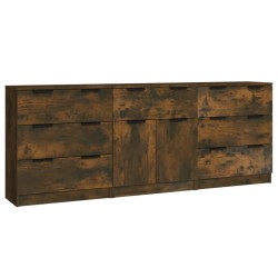 vidaXL Aparador de 3 piezas madera contrachapada color roble ahumado