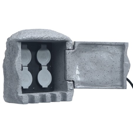 vidaXL Enchufe de jardín 4 ranuras control remoto poliresina gris