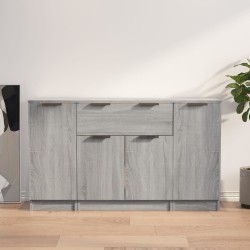 vidaXL Aparadores 3 piezas madera contrachapada gris Sonoma