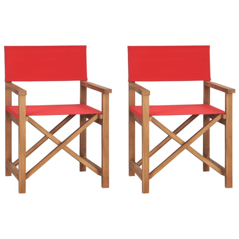vidaXL Sillas de director plegables 2 unidades madera maciza teca rojo vidaXL Sillas de director plegables 2 unidades madera maciza teca rojo