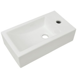 vidaXL Lavabo con agujero grifo rectangular cerámica 46x25,5x12 blanco