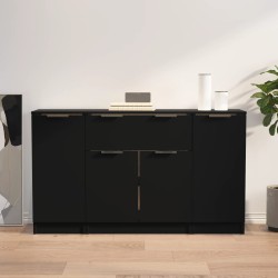 vidaXL Aparadores 3 piezas madera contrachapada negro
