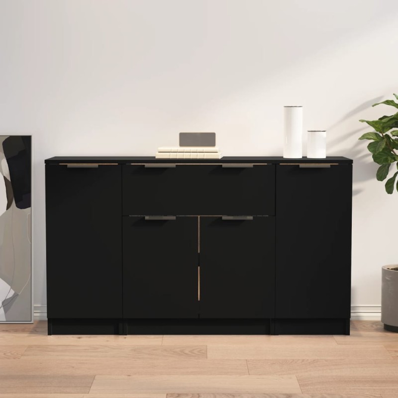 vidaXL Aparadores 3 piezas madera contrachapada negro vidaXL Aparadores 3 piezas madera contrachapada negro
