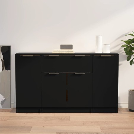 vidaXL Aparadores 3 piezas madera contrachapada negro