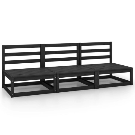 vidaXL Sofás central de jardín 3 unidades negro madera maciza de pino